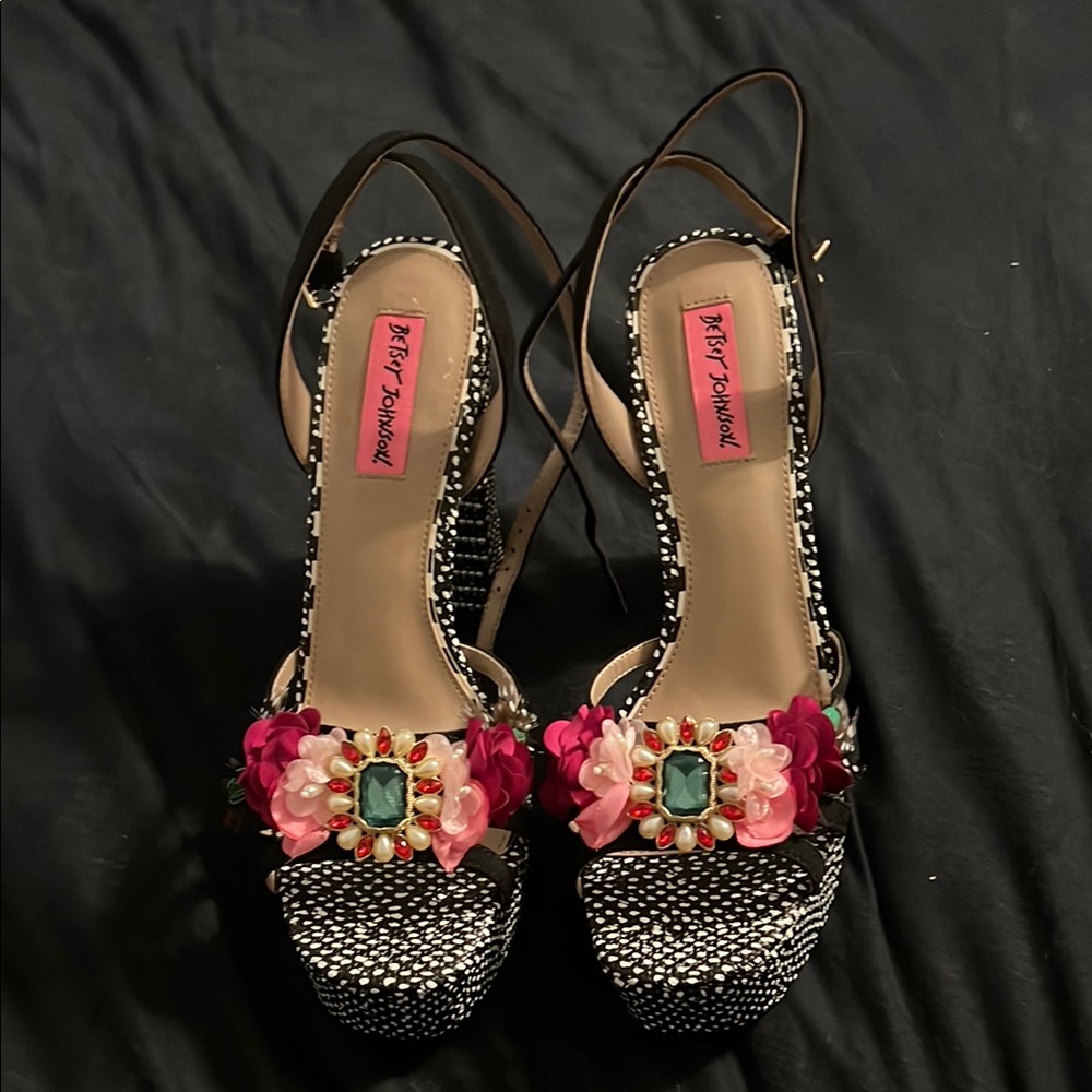 Betsey Johnson Black and Pink Embellished Heels